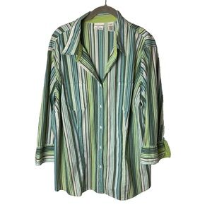 Covington Shirt Plus Size 20W Top Blouse 3/4 Sleeves Stretch Cotton Blend Stripe